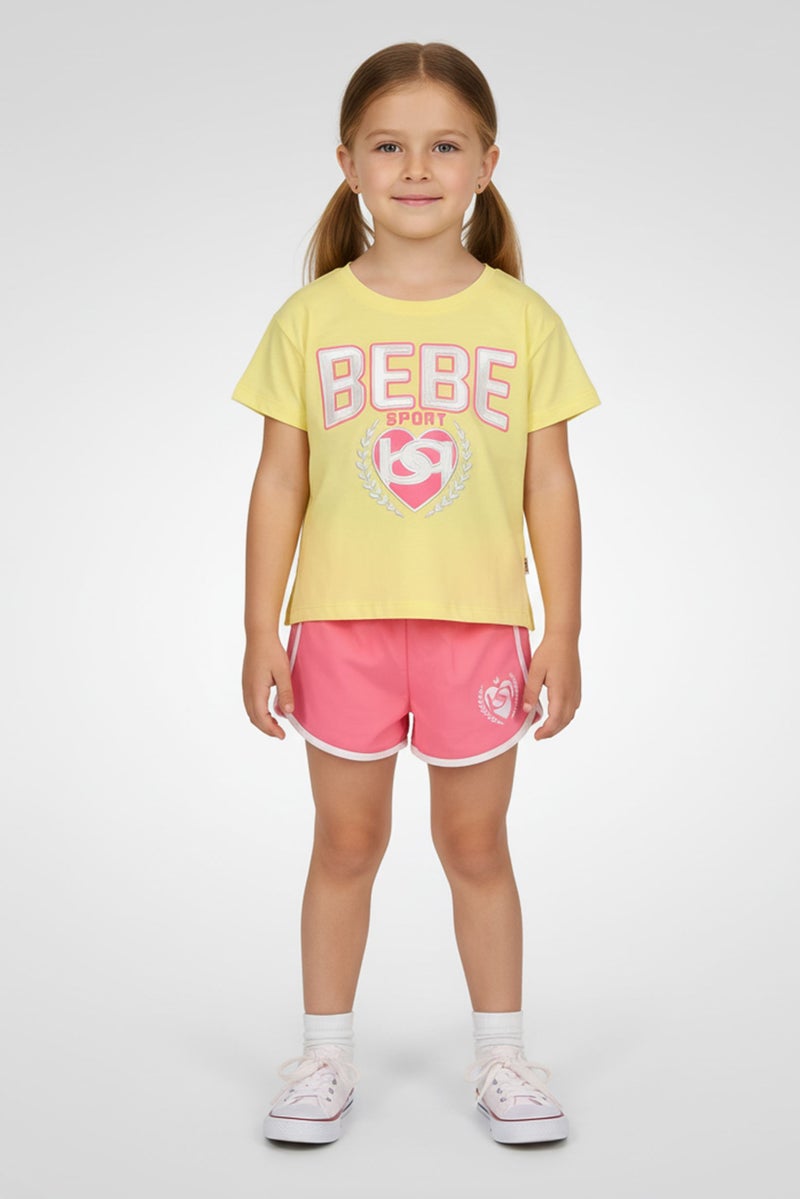 bebe طقم بنات toddlers مكون من 2 قطعة بأكمام قصيرة، قميص خارجي وشورت، متعدد الألوان - Image 1
