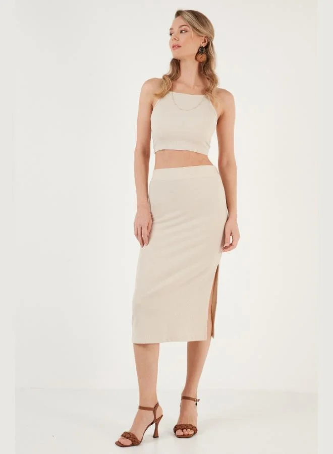 Lela Lela High Waist Slit Slim Fit Midi Skirt Women's SKIRT 5865600