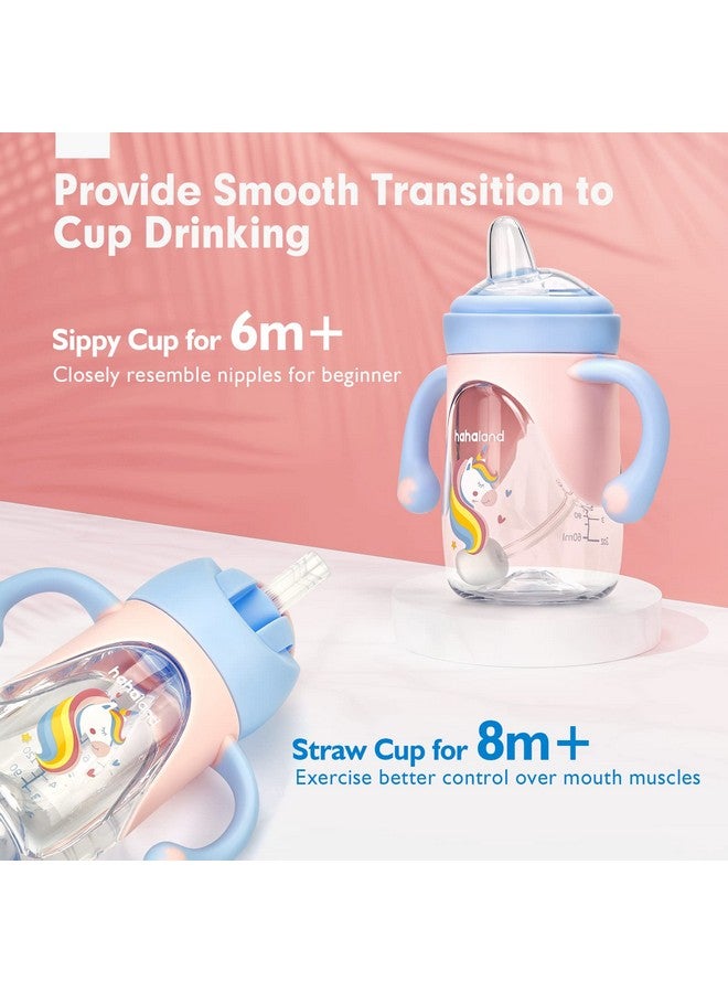 هاهالاند كوب الشرب للأطفال بعمر 6 أشهر فما فوق - 2 في 1 أكواب الشرب بفوهة وقشة للأطفال الصغار من عمر 1 إلى 3 سنوات أكواب الشرب بفوهة وقشة مرجحة للأطفال الصغار - كوب واحد مع حلمتين - Image 2
