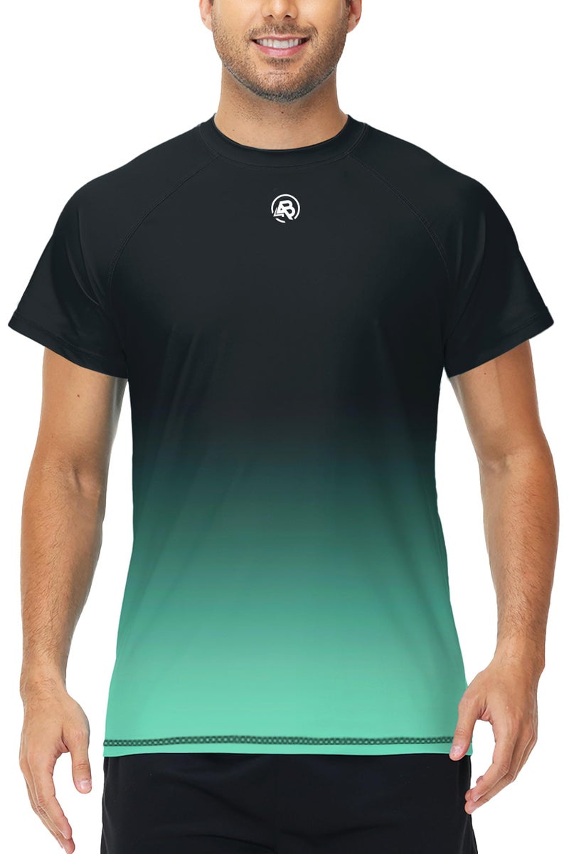 Swim Shirts for Men Short Sleeve Quick Dry Workout T Shirts UV Sun Protection UPF 50 SPF Shirt Gradient Grey Green 2XL