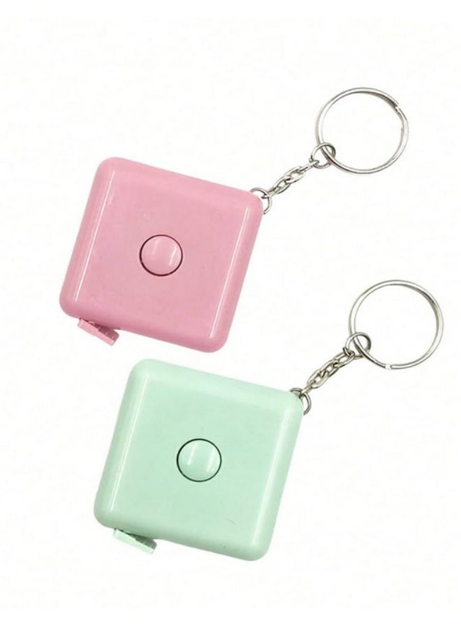 Keyrings with a 1.5m retractable and lockable measuring tape, double gauge for sewing, knitting, and crafts, multi-colored, 6 pieces - Image 1