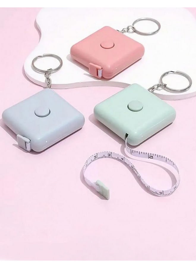 Keyrings with a 1.5m retractable and lockable measuring tape, double gauge for sewing, knitting, and crafts, multi-colored, 6 pieces - Image 3