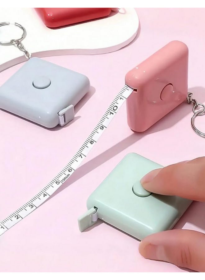 Keyrings with a 1.5m retractable and lockable measuring tape, double gauge for sewing, knitting, and crafts, multi-colored, 6 pieces - Image 4