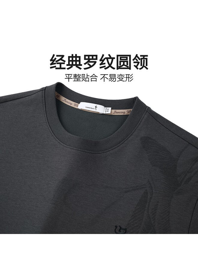 Dancing Wolves Skin-friendly Breathable Chinese Style Embroidered Men's Short Sleeve T-shirt, 015 Dark Gray, 2xl - Image 4