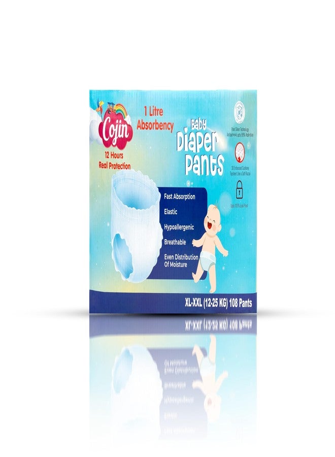 Cojin Premium sensitive skin Baby Diaper Pants (XL - XXL, 108 Baby Diaper Pants),1 litre absorbency,99% antibacterial.Most absorbent baby diaper in india.For sensitive skin. - Image 1