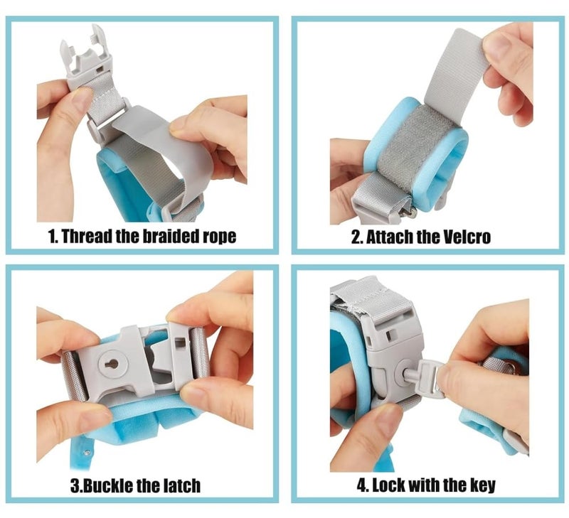 Jubobu Anti Lost Wrist Link, Baby Safety Anti-Loss Wristbands with Locks and Keys,Toddler Harness Walking Leash Safety Child Wristband Leashes for Babies Kids -Blue - Image 3