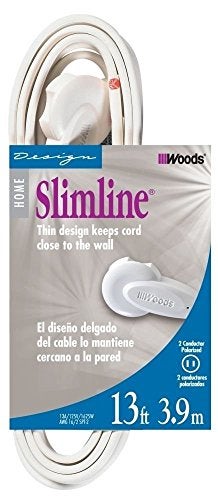 Woods SlimLine 2237 Flat Plug Extension Cord, 2-Wire, 13-Foot, White… - Image 1