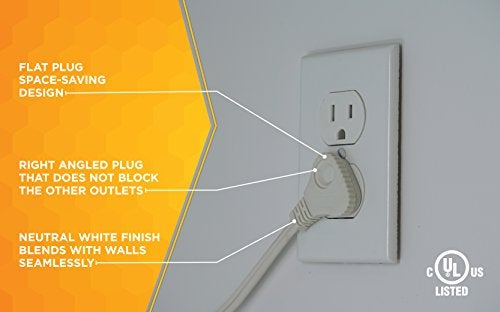Woods SlimLine 2237 Flat Plug Extension Cord, 2-Wire, 13-Foot, White… - Image 4