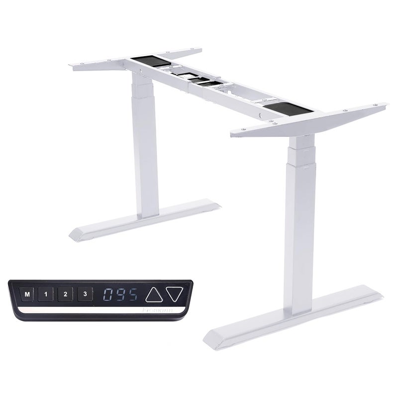 Fromann Electric 3 Tier Legs Dual Motor Standing Desk Frame Sit Stand up Height Adjustable Desk Base for Home and Office White