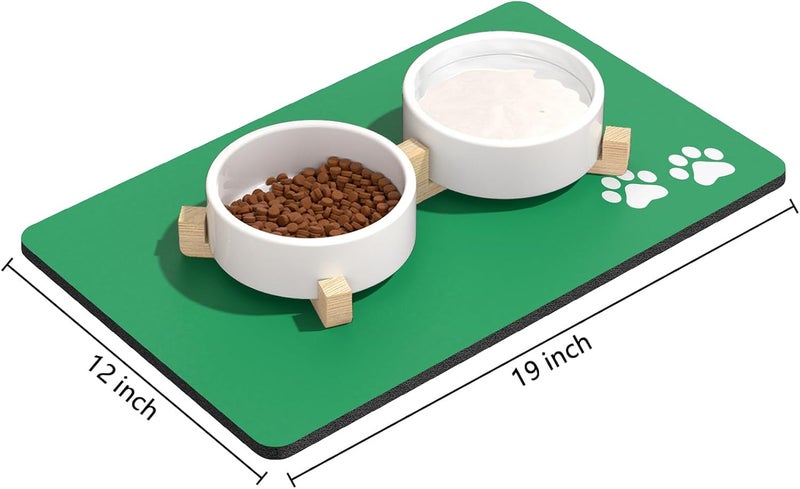 Rnivvi Dog Food Mat, 12" x 19" Footprint Absorbent Dog Cat Bowl Mat for Food and Water, Cute Anti-Slip Rubber Pet Feeding Rug Protect Floors, Puppy Placemat for Feeding & Watering Supplies, Green - Image 2