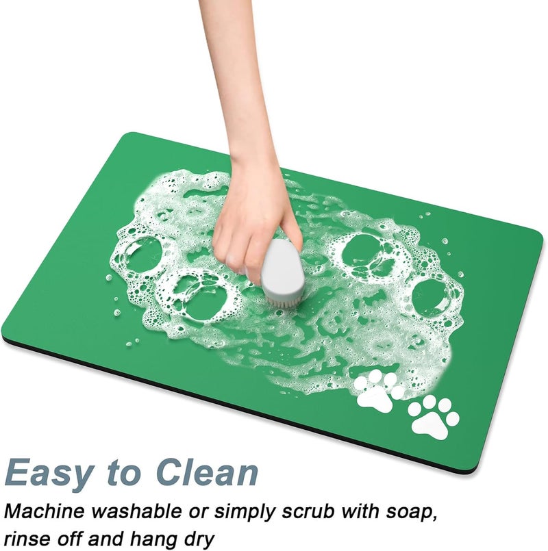 Rnivvi Dog Food Mat, 12" x 19" Footprint Absorbent Dog Cat Bowl Mat for Food and Water, Cute Anti-Slip Rubber Pet Feeding Rug Protect Floors, Puppy Placemat for Feeding & Watering Supplies, Green - Image 5