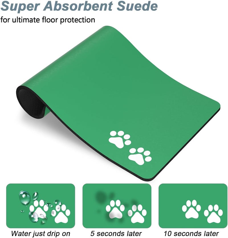 Rnivvi Dog Food Mat, 12" x 19" Footprint Absorbent Dog Cat Bowl Mat for Food and Water, Cute Anti-Slip Rubber Pet Feeding Rug Protect Floors, Puppy Placemat for Feeding & Watering Supplies, Green - Image 3