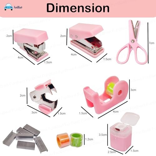 FunBlast Mini Stapler Stationery Set – Compact & Portable Stapler with Staples and Remover and Other Accessories, Cute & Durable Desk Accessory for School, Office, and Home (Pink) - Image 2