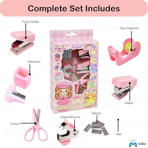 FunBlast Mini Stapler Stationery Set – Compact & Portable Stapler with Staples and Remover and Other Accessories, Cute & Durable Desk Accessory for School, Office, and Home (Pink) - Image 4
