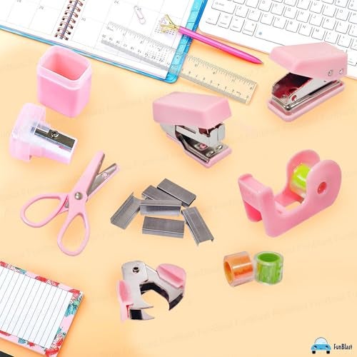 FunBlast Mini Stapler Stationery Set – Compact & Portable Stapler with Staples and Remover and Other Accessories, Cute & Durable Desk Accessory for School, Office, and Home (Pink) - Image 5