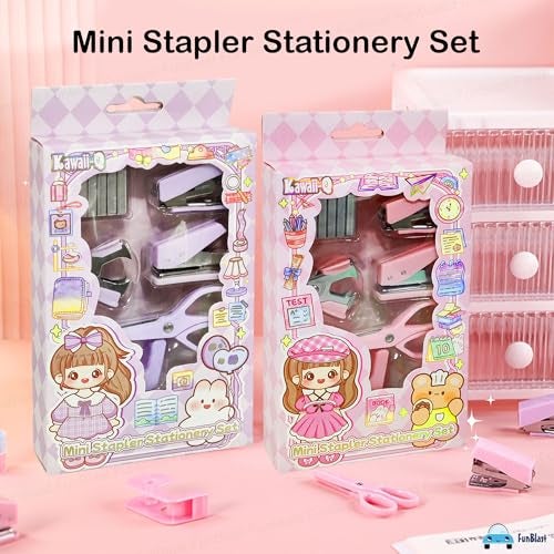 FunBlast Mini Stapler Stationery Set – Compact & Portable Stapler with Staples and Remover and Other Accessories, Cute & Durable Desk Accessory for School, Office, and Home (Pink) - Image 3