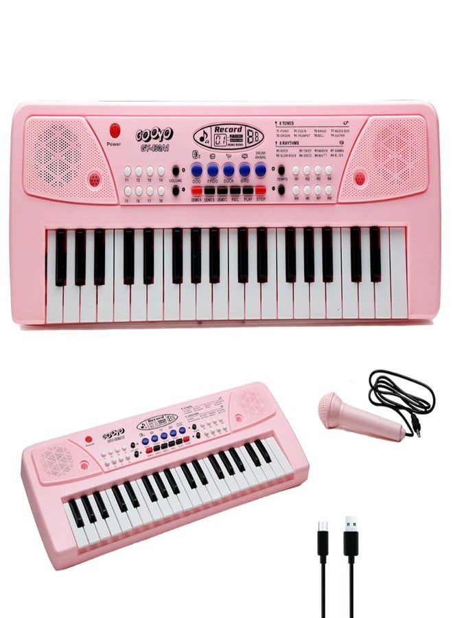Gooyo GY-439CF 37-Key Musical Piano Keyboard with Microphone | 8 Rhythms, 8 Tones, 6 Demos, Song Record Feature | Dual Power Supply (USB Included) | Pink Color | Gift Box Packaging - Image 1