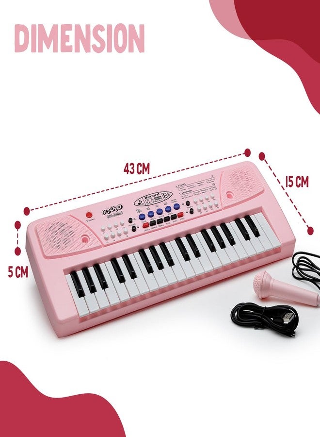 Gooyo GY-439CF 37-Key Musical Piano Keyboard with Microphone | 8 Rhythms, 8 Tones, 6 Demos, Song Record Feature | Dual Power Supply (USB Included) | Pink Color | Gift Box Packaging - Image 4