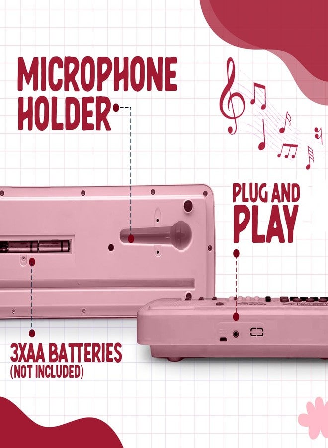 Gooyo GY-439CF 37-Key Musical Piano Keyboard with Microphone | 8 Rhythms, 8 Tones, 6 Demos, Song Record Feature | Dual Power Supply (USB Included) | Pink Color | Gift Box Packaging - Image 3