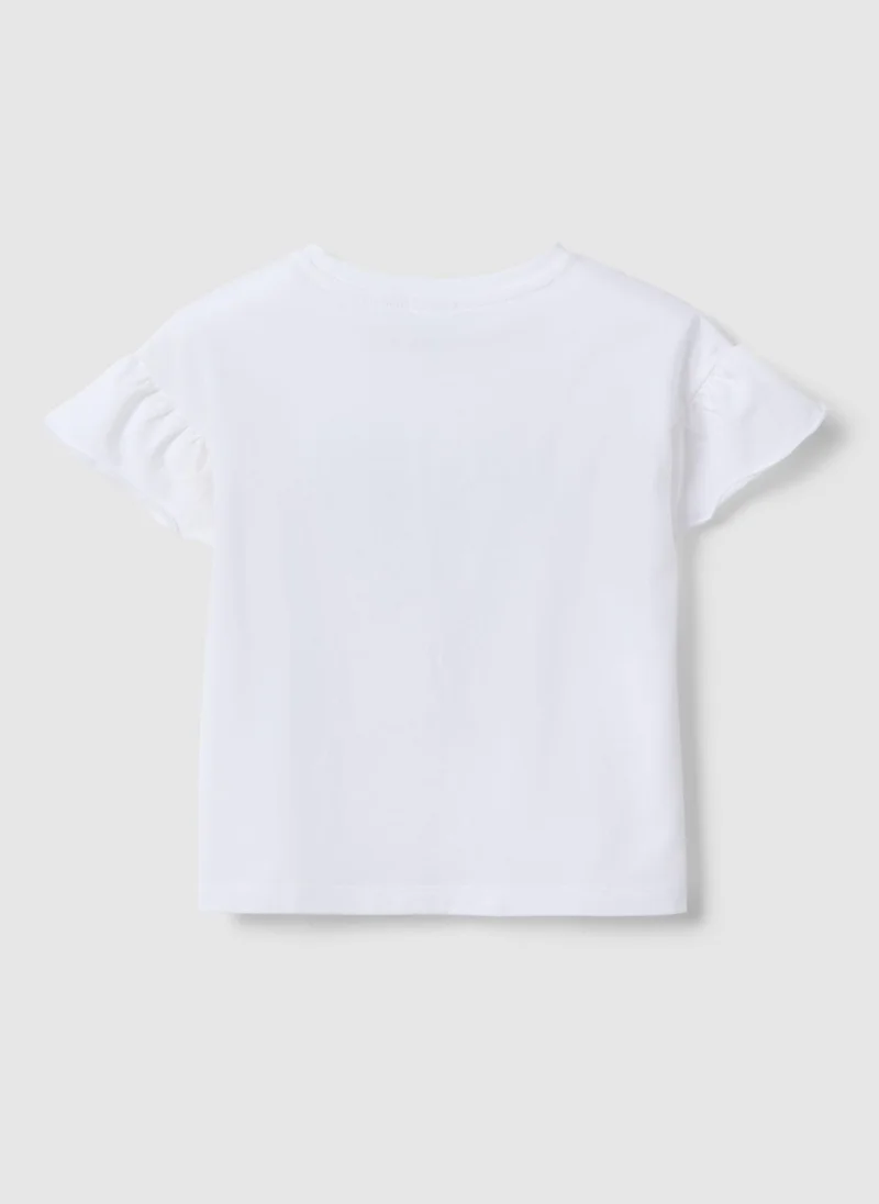 او في اس Ovs White Stretch Cotton T-Shirt With Minnie Print For Girls