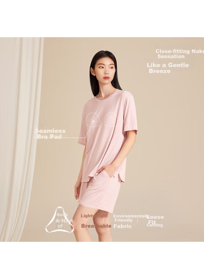 Agentmuse Gift To Girlfriend, Modal Short-sleeve Shorts Pajamas With Chest Pads, Loungewear Set 777t, Tranquil Green, M - Image 1