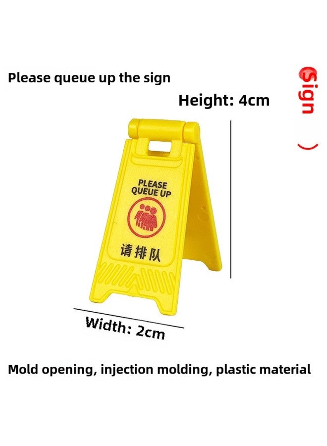 Loquat Speed Bump Traffic Light Parking Garage Road Cone Car Model Toy Scene Ornaments Signs License Plate Underground-Color:Please Queue Up The Sign - Image 1