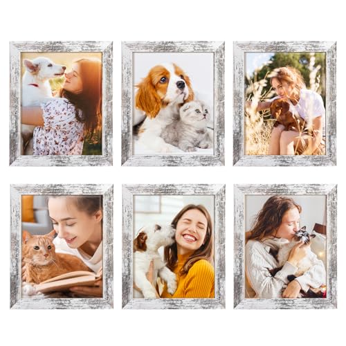 TWING 8x10 Rustic Picture Frames Set of 6 Distressed White Composite Wood Farmhouse Photo Collage Frame For Wall Decor Gallery Wall Frame Set Mounting or Table display Ideal Valentine Gifts for