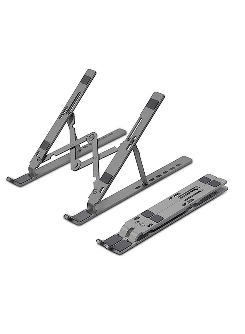 Generic Laptop Stand Supports laptops up to 43.18cm (17"), Aluminium Alloy Body with 7 Adjustable Levels, Anti Slip Silicon Rubber Pads, Foldable (Dark Grey) - Image 1