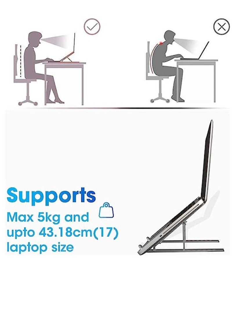 Generic Laptop Stand Supports laptops up to 43.18cm (17"), Aluminium Alloy Body with 7 Adjustable Levels, Anti Slip Silicon Rubber Pads, Foldable (Dark Grey) - Image 3