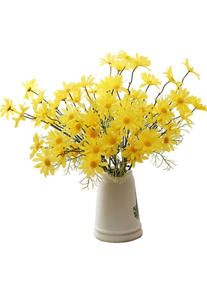 OUKEYI Artificial Flowers 12 Bundles Artificial Silk Daisy Fake Flowers UV Resistant Outdoor Fake Wildflowers with Stems Greenery Shrubs Plants Arrangements for Home Garden for Decoration (Yellow) - Image 1