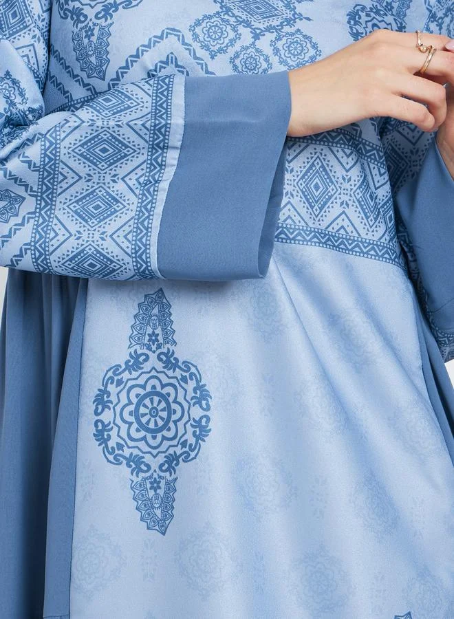 Take Two Blue Graphic Print Tiered Jalabiya