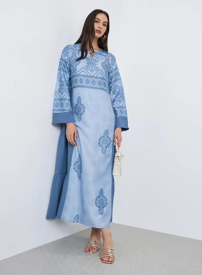 Take Two Take Two Blue Graphic Print Tiered Jalabiya