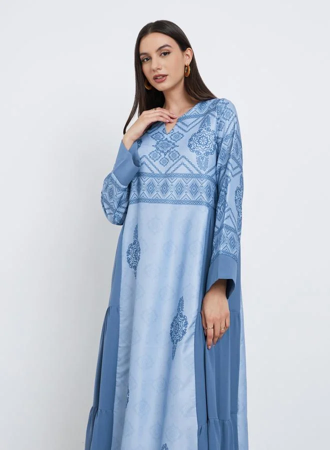 Take Two Take Two Blue Graphic Print Tiered Jalabiya