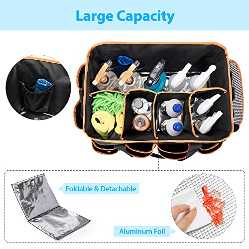 HODRANT Extra-large Wearable Cleaning Caddy, Organizer Bag for Housekeeper with Pad, Handle & Divider, Car Wash Tools Bag for Detailing Supplies, Orange Edge - Image 2