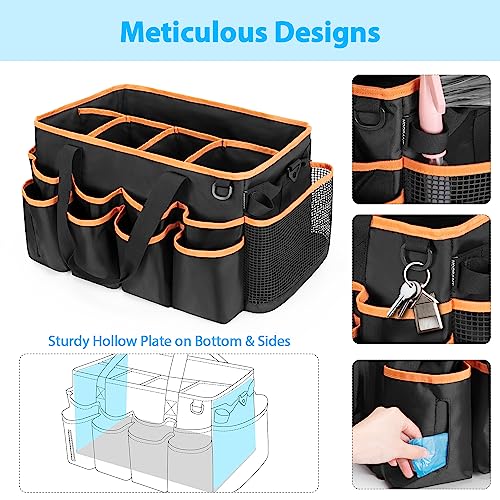 HODRANT Extra-large Wearable Cleaning Caddy, Organizer Bag for Housekeeper with Pad, Handle & Divider, Car Wash Tools Bag for Detailing Supplies, Orange Edge - Image 4