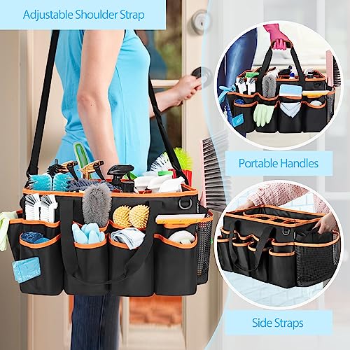 HODRANT Extra-large Wearable Cleaning Caddy, Organizer Bag for Housekeeper with Pad, Handle & Divider, Car Wash Tools Bag for Detailing Supplies, Orange Edge - Image 5