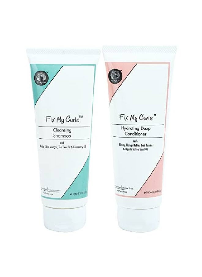 Fix My Curls - Cleanse & Condition Bundle with Cleansing ShampooHydrating Deep Conditioner for Curly and Wavy Hair Sulphate & Silicone Free Enriched with Apple Cider Vinegar and Shea Butter CG Friendly (100gm) - Image 1