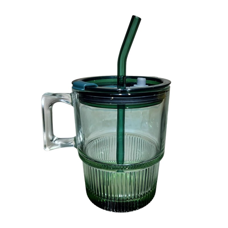 Lemon Tree 385 Ml Glass Tumbler with Handle Straw & Lid, Reusable Leak-Proof & Heat Resistant, Glass Tumbler for Hot and Cold Beverages (Green) - Image 3
