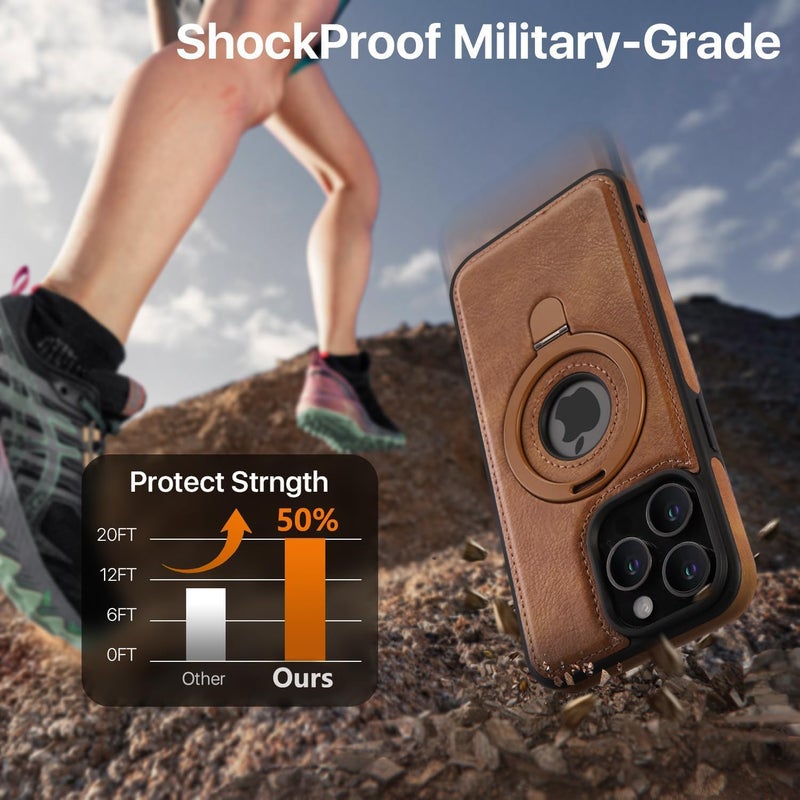 KASTWAVE Magnetic Leather Case For Iphone 15 Pro Max, Military Grade Drop Protection, Slim Back Cover With Adjustable Stand, Compatible With Magsafe, Slim Kickstand Phone Cover, Brown - Image 5