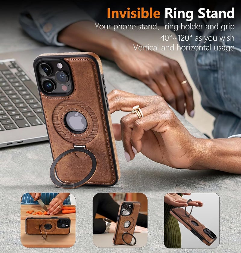 KASTWAVE Magnetic Leather Case For Iphone 15 Pro Max, Military Grade Drop Protection, Slim Back Cover With Adjustable Stand, Compatible With Magsafe, Slim Kickstand Phone Cover, Brown - Image 2