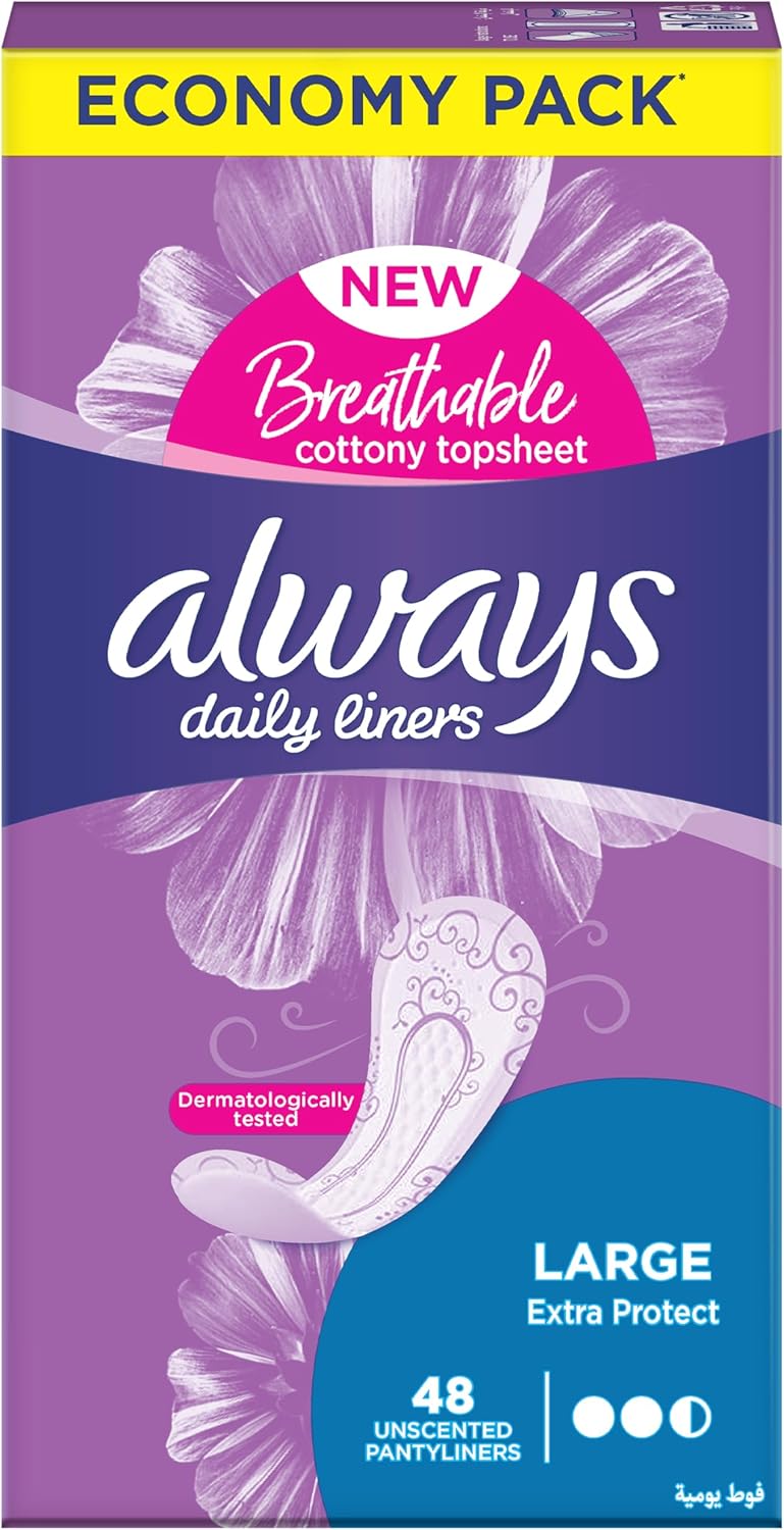 Always Daily Liners Extra Protect Pantyliners, Large, 48 Count - Image 1