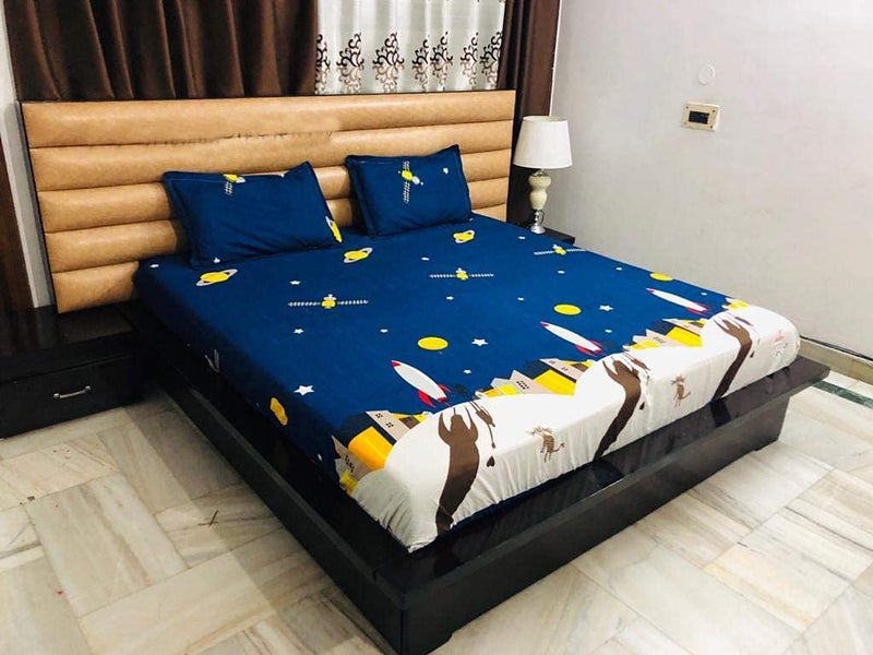 MOSHO 180 TC Glace Cotton Double Bed Kids Moon Star Bedsheet Double Bed with 2 Pillow Covers - Image 3