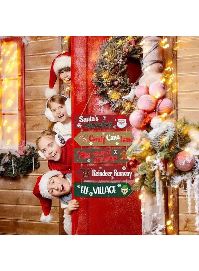 5pcs Wooden Christmas Hanging Arrow Signs Seasonal Wall Decor for Home Indoor Outdoor - Image 2