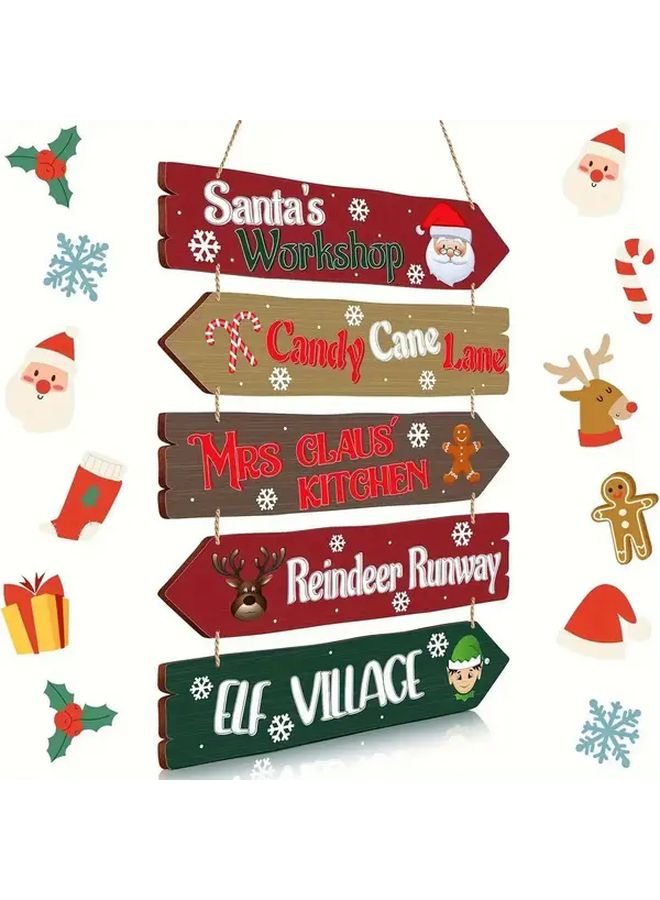 5pcs Wooden Christmas Hanging Arrow Signs Seasonal Wall Decor for Home Indoor Outdoor - Image 1