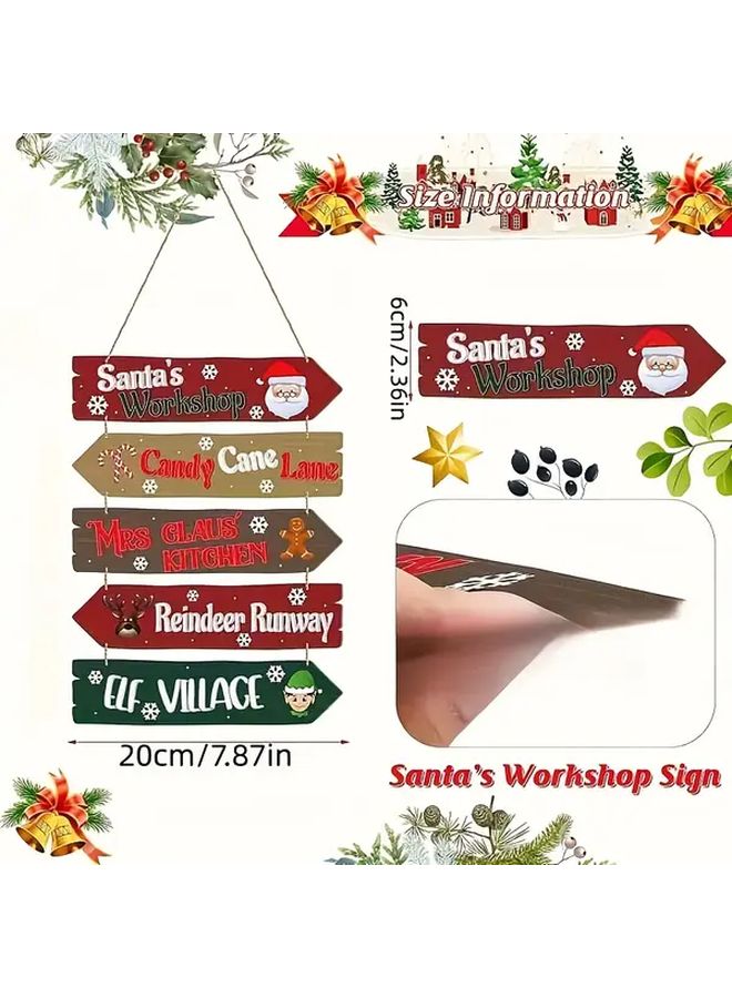 5pcs Wooden Christmas Hanging Arrow Signs Seasonal Wall Decor for Home Indoor Outdoor - Image 3