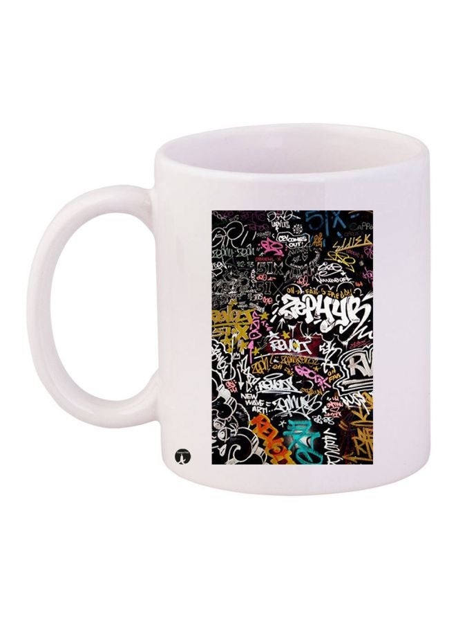 RYN Graffiti Printed Coffee Mug White/Black/Pink 11ounce