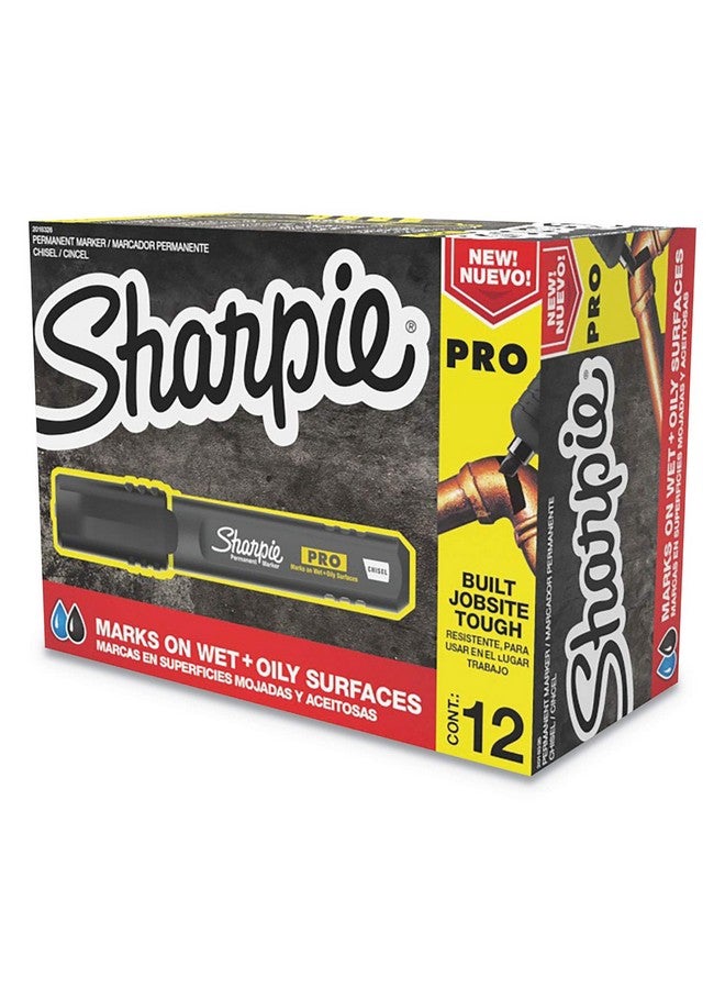 Sharpie Pro Permanent Marker, Medium, Chisel Tip, Black, 12 Count (2018326)  - Image 1