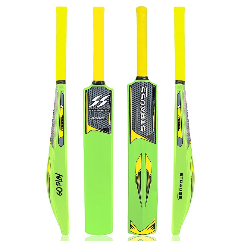 STRAUSS Rebel Full Size Cricket Bat | Heavy Duty Hard PVC/Plastic | Tennis & Synthetic Ball Bat, Fluorescent Yellow - Image 1