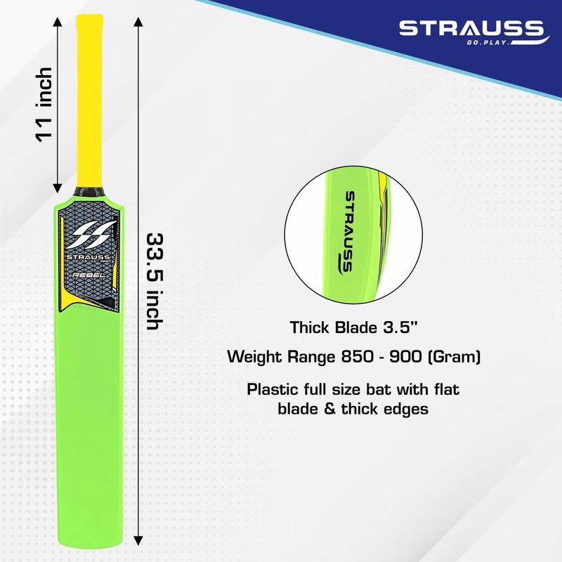 STRAUSS Rebel Full Size Cricket Bat | Heavy Duty Hard PVC/Plastic | Tennis & Synthetic Ball Bat, Fluorescent Yellow - Image 4