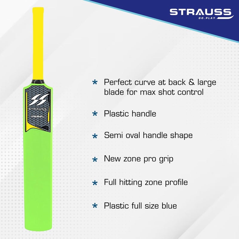 STRAUSS Rebel Full Size Cricket Bat | Heavy Duty Hard PVC/Plastic | Tennis & Synthetic Ball Bat, Fluorescent Yellow - Image 5
